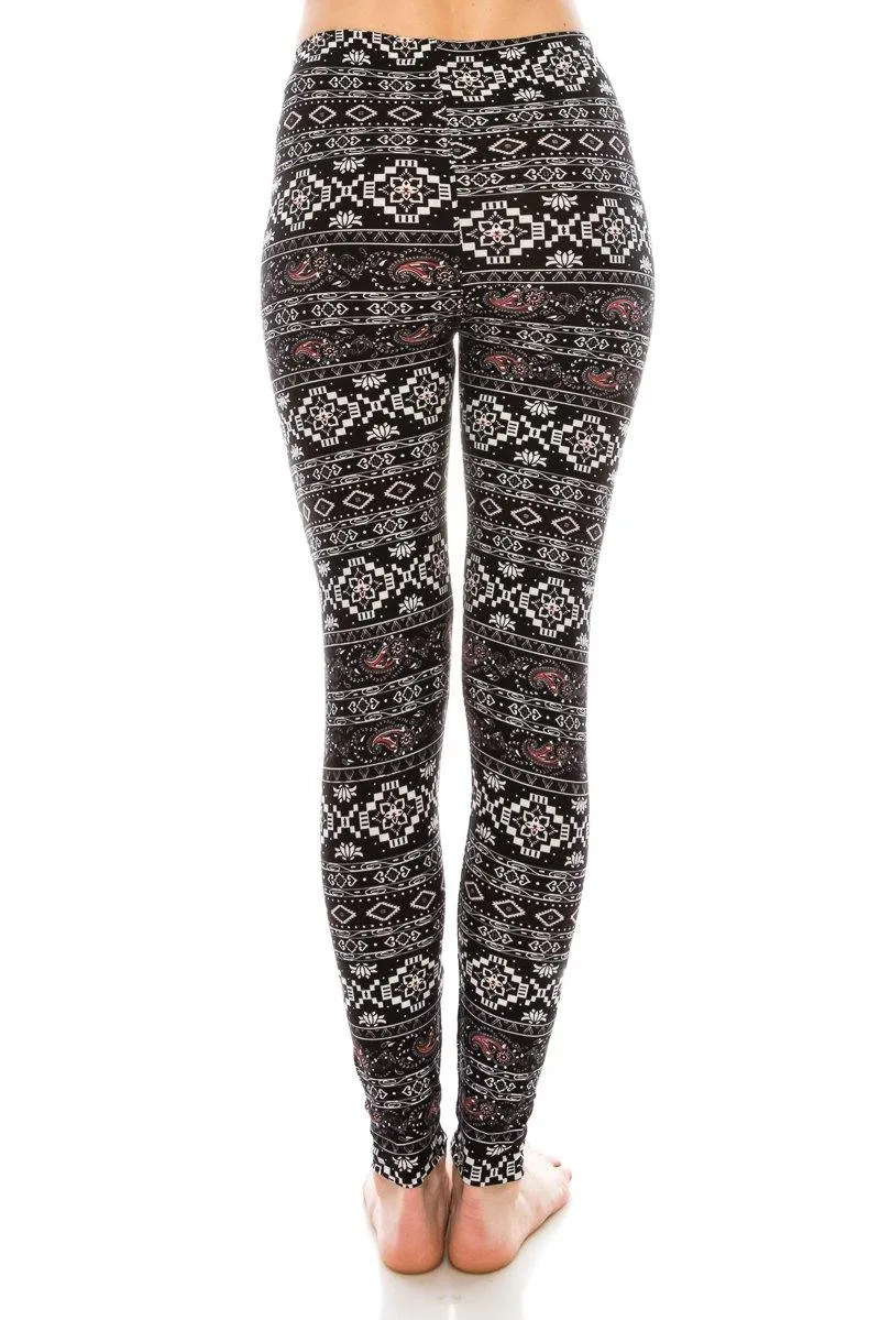 Print Pattern Leggings - Soft Stretch Peach Skin Leggings