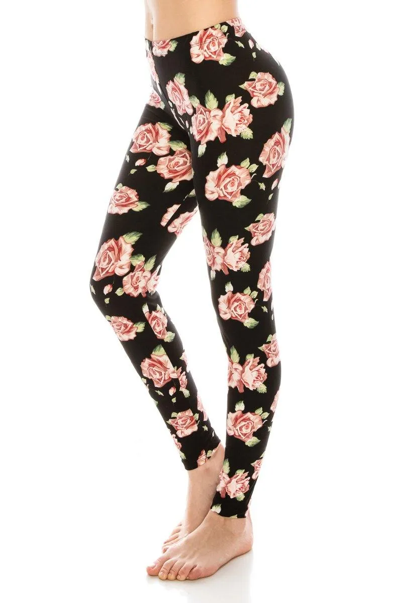 Print Pattern Leggings - Soft Stretch Peach Skin Leggings