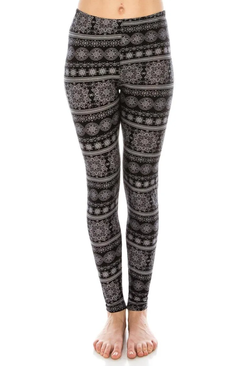 Print Pattern Leggings - Soft Stretch Peach Skin Leggings