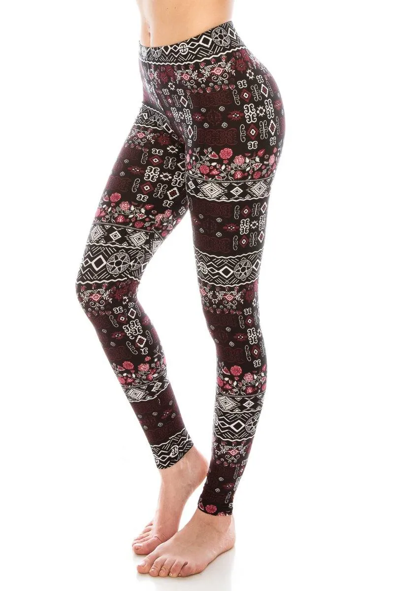 Print Pattern Leggings - Soft Stretch Peach Skin Leggings