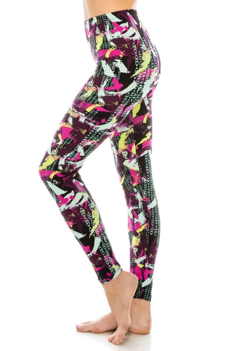 Print Pattern Leggings - Soft Stretch Peach Skin Leggings