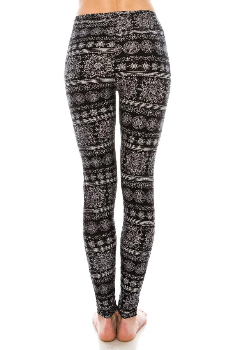 Print Pattern Leggings - Soft Stretch Peach Skin Leggings