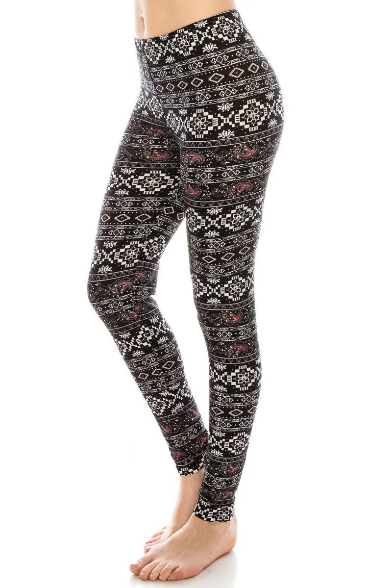 Print Pattern Leggings - Soft Stretch Peach Skin Leggings