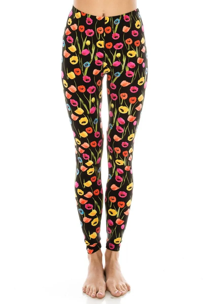 Print Pattern Leggings - Soft Stretch Peach Skin Leggings