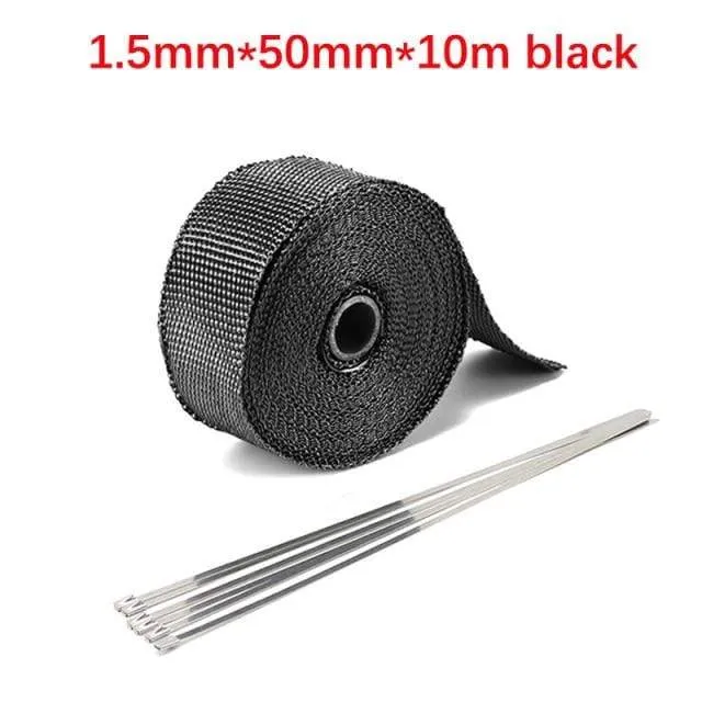 Roll Fiberglass Heat Shield Motorcycle Car Exhaust Thermal Tape Header Pipe Heat Wrap Tape Thermal Protection with StainlessTies