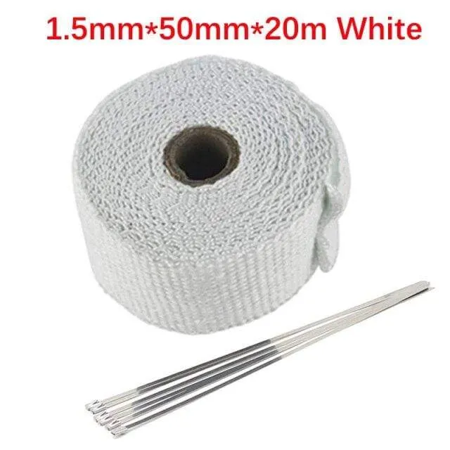 Roll Fiberglass Heat Shield Motorcycle Car Exhaust Thermal Tape Header Pipe Heat Wrap Tape Thermal Protection with StainlessTies