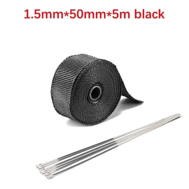 Roll Fiberglass Heat Shield Motorcycle Car Exhaust Thermal Tape Header Pipe Heat Wrap Tape Thermal Protection with StainlessTies