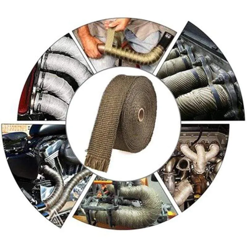 Roll Fiberglass Heat Shield Motorcycle Car Exhaust Thermal Tape Header Pipe Heat Wrap Tape Thermal Protection with StainlessTies