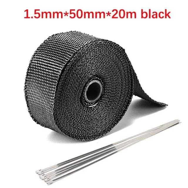 Roll Fiberglass Heat Shield Motorcycle Car Exhaust Thermal Tape Header Pipe Heat Wrap Tape Thermal Protection with StainlessTies