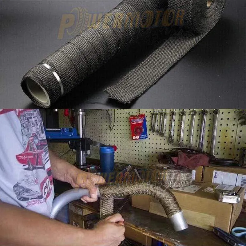 Roll Fiberglass Heat Shield Motorcycle Exhaust Thermal Tape Header Pipe Heat Wrap Tape Thermal Protection with Stainless Ties