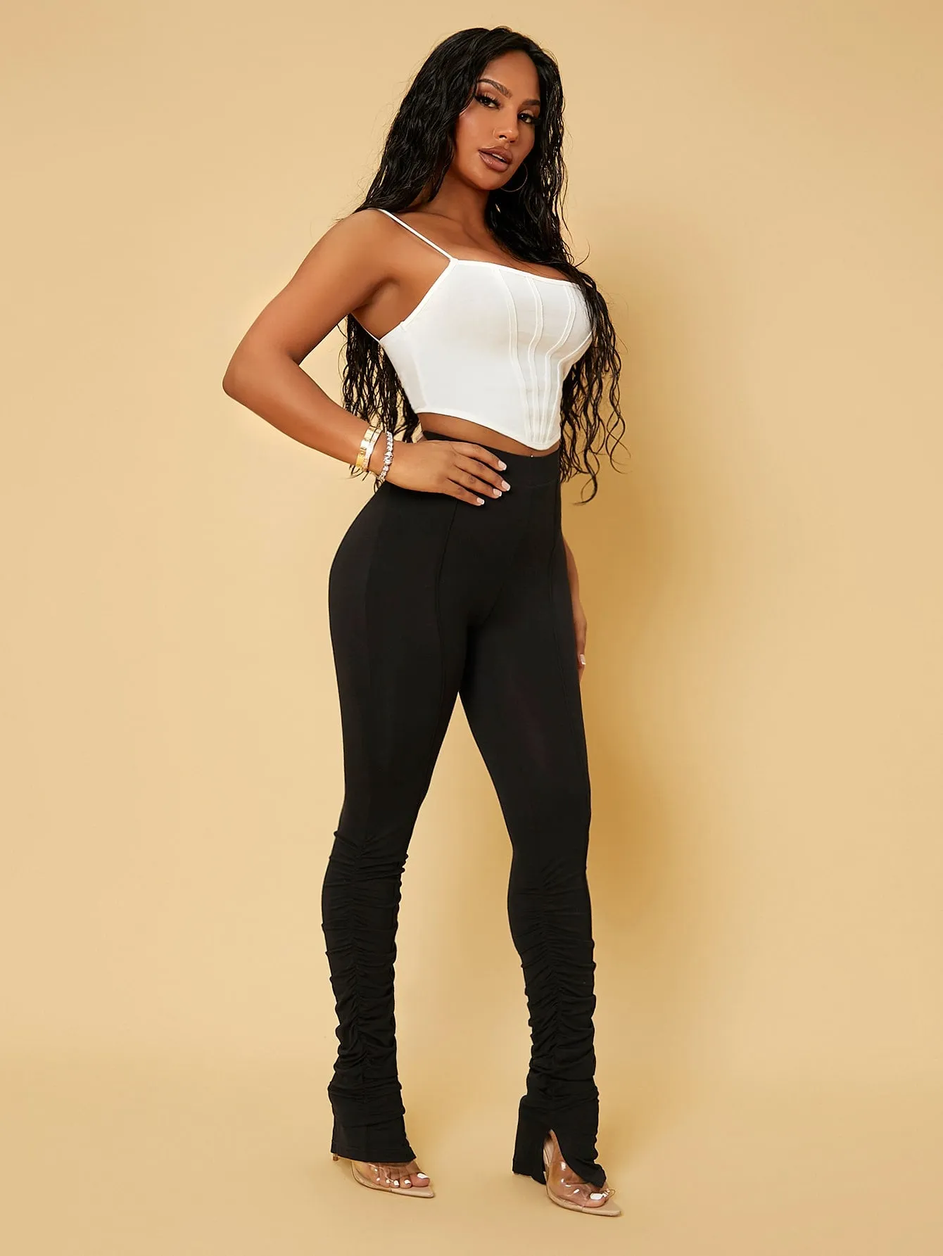 Solid High Waist Stacked Leggings