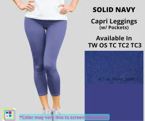 Solid Navy Capri Leggings w/ Pockets