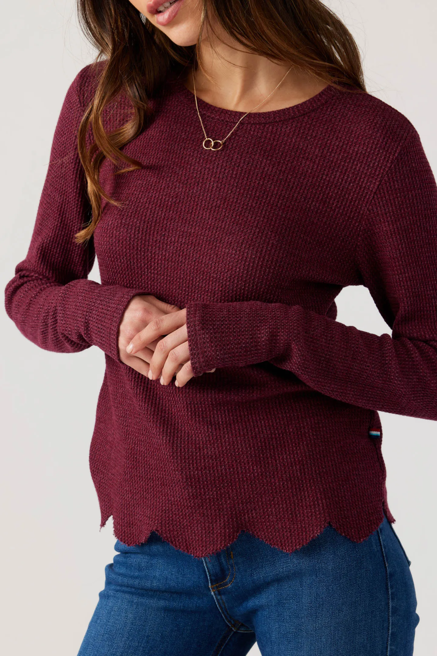 Thermal Scallop Hem Top - Cranberry