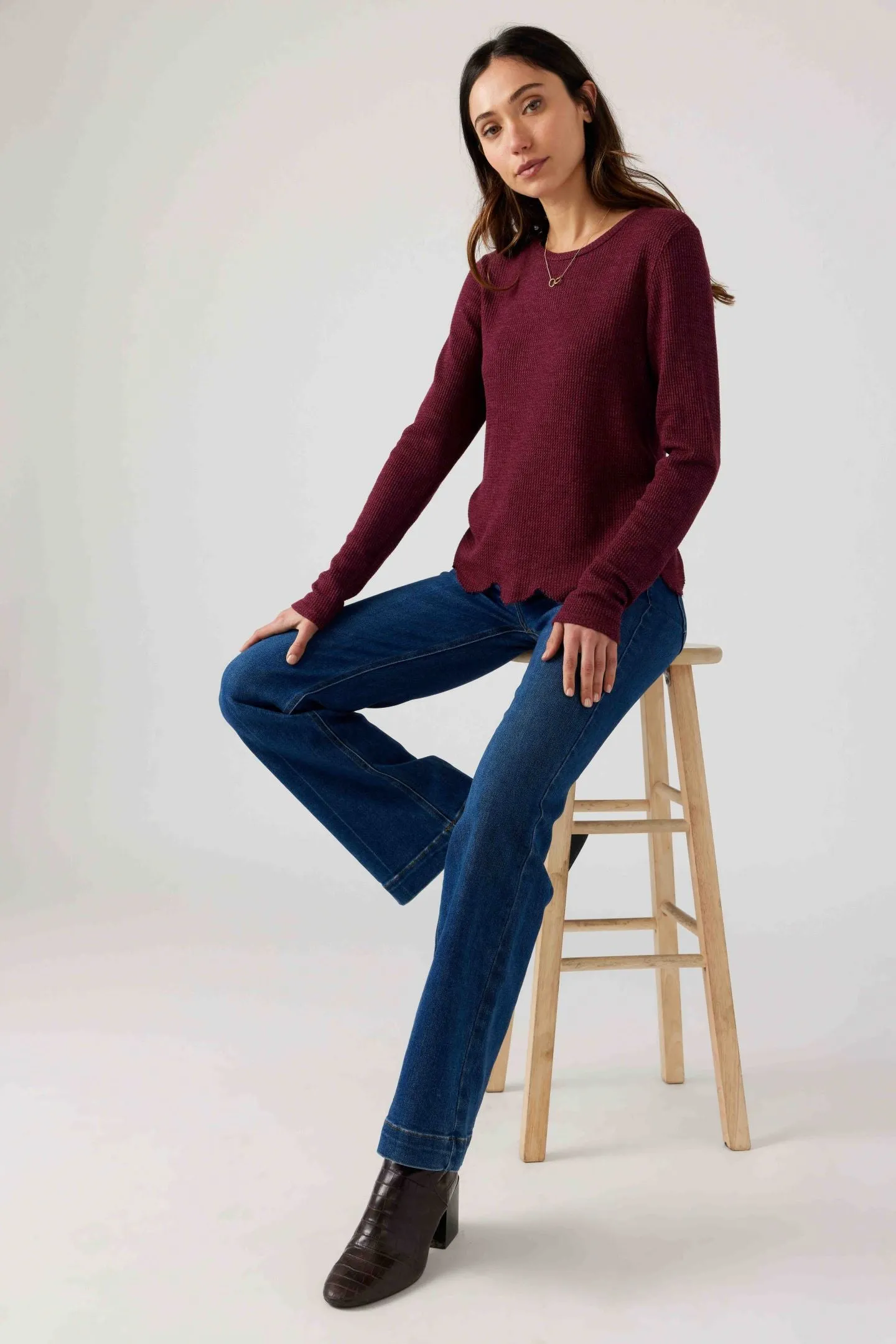 Thermal Scallop Hem Top - Cranberry