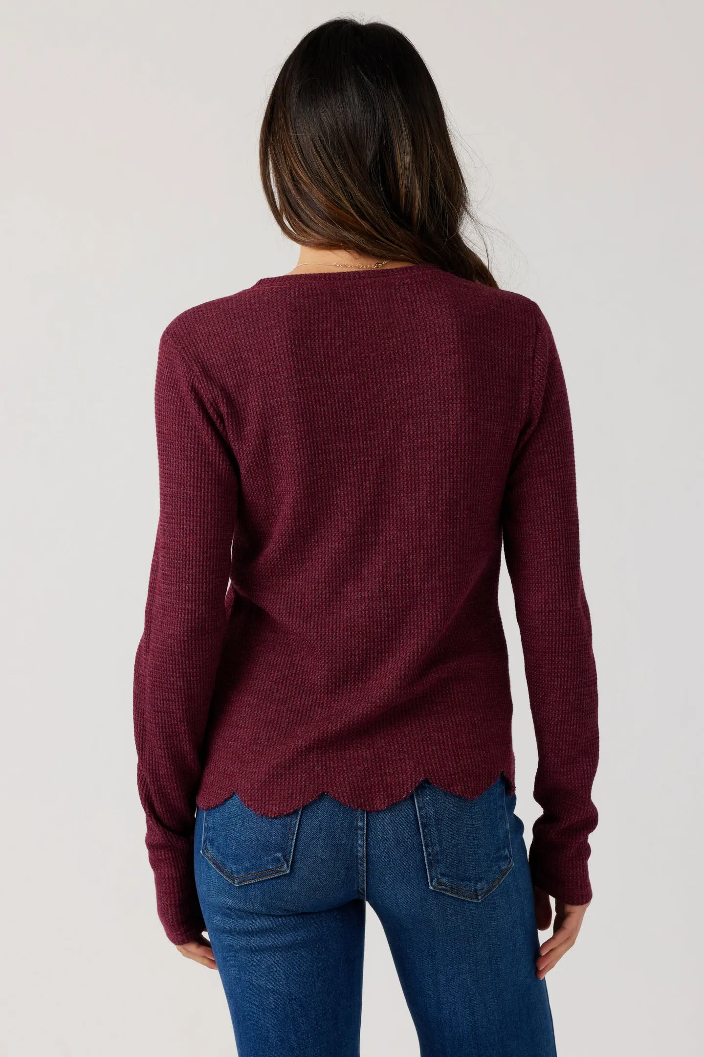 Thermal Scallop Hem Top - Cranberry