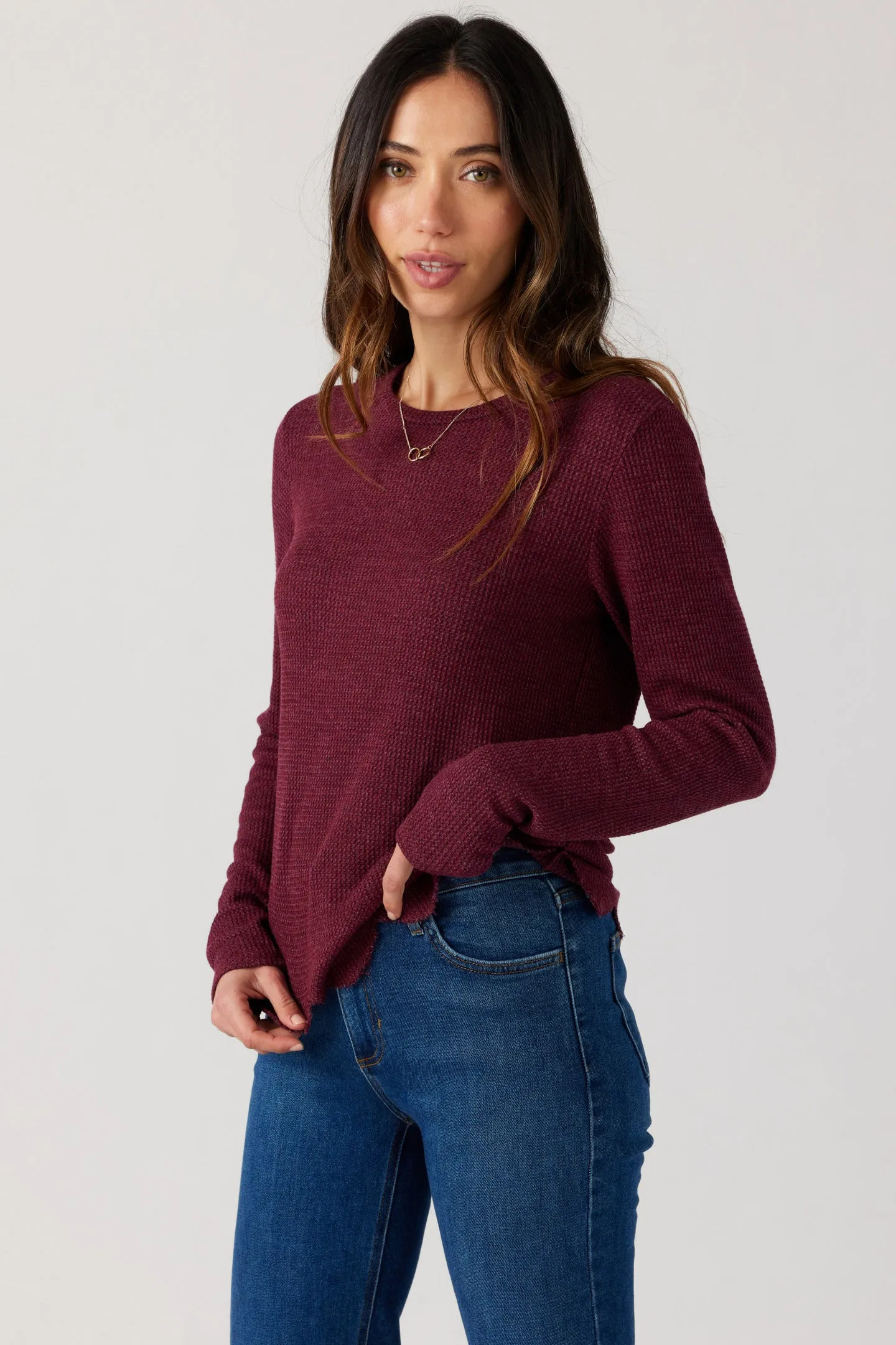 Thermal Scallop Hem Top - Cranberry