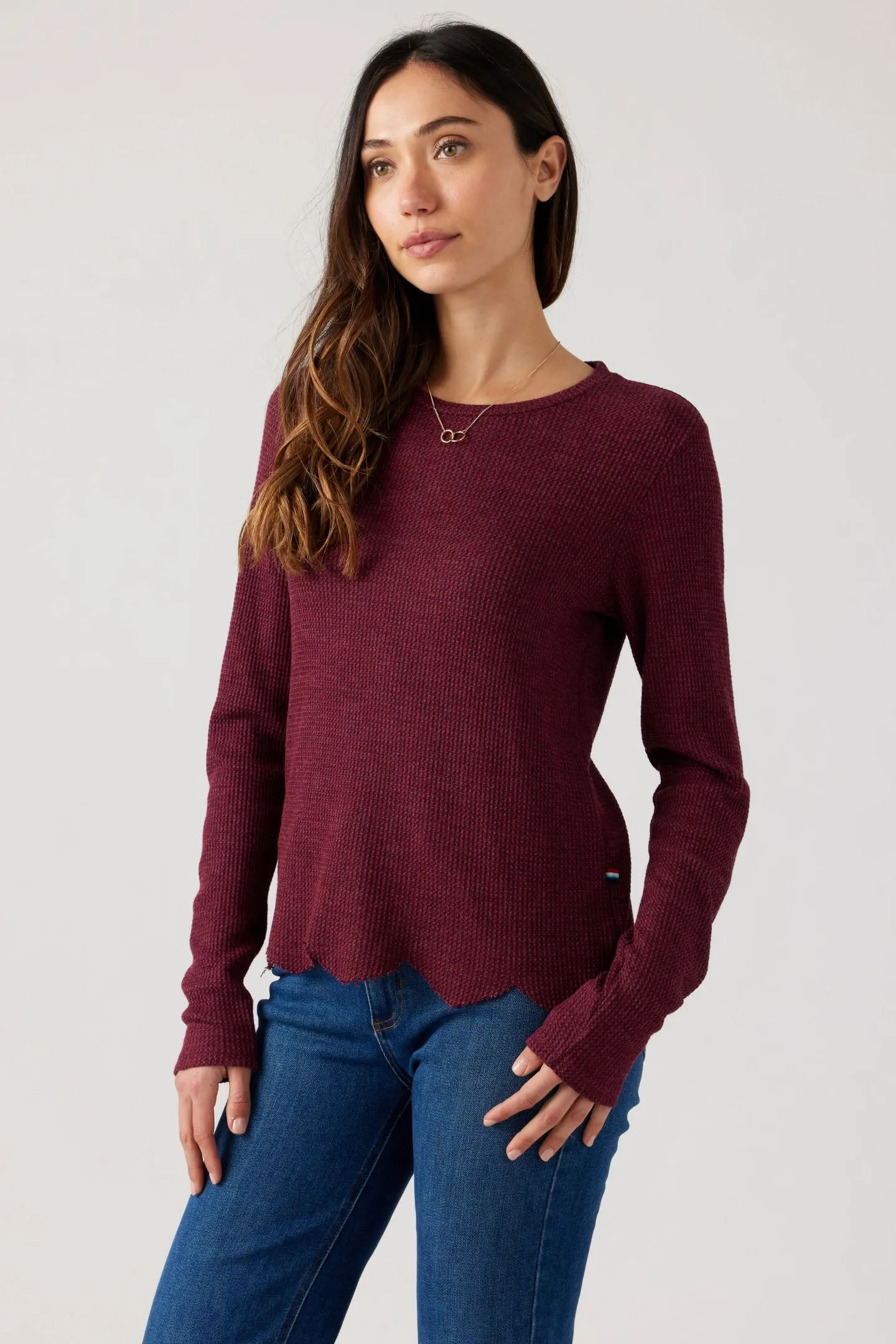 Thermal Scallop Hem Top - Cranberry