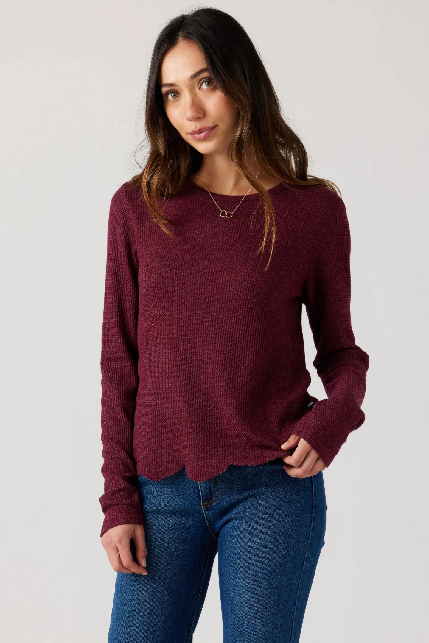 Thermal Scallop Hem Top - Cranberry