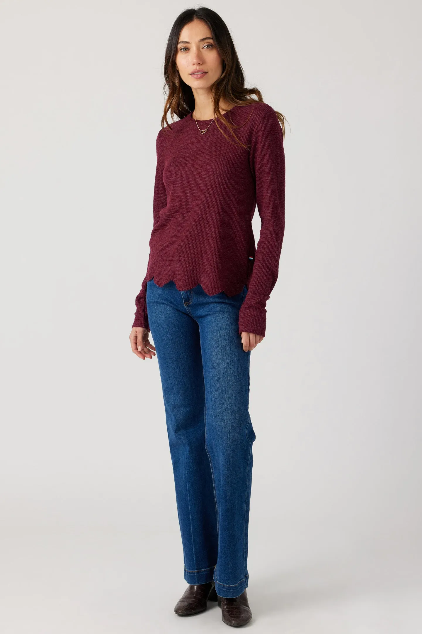 Thermal Scallop Hem Top - Cranberry