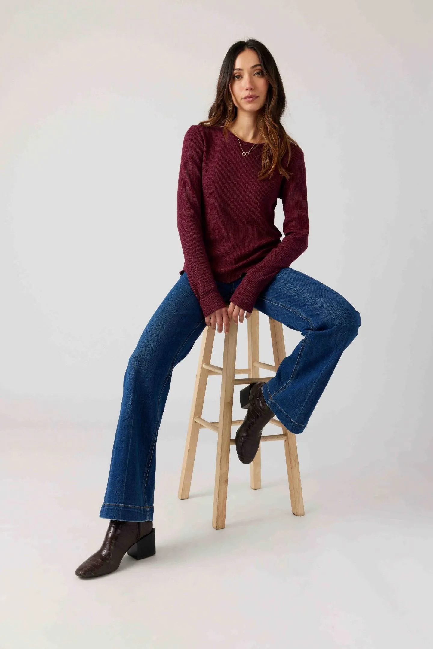 Thermal Scallop Hem Top - Cranberry