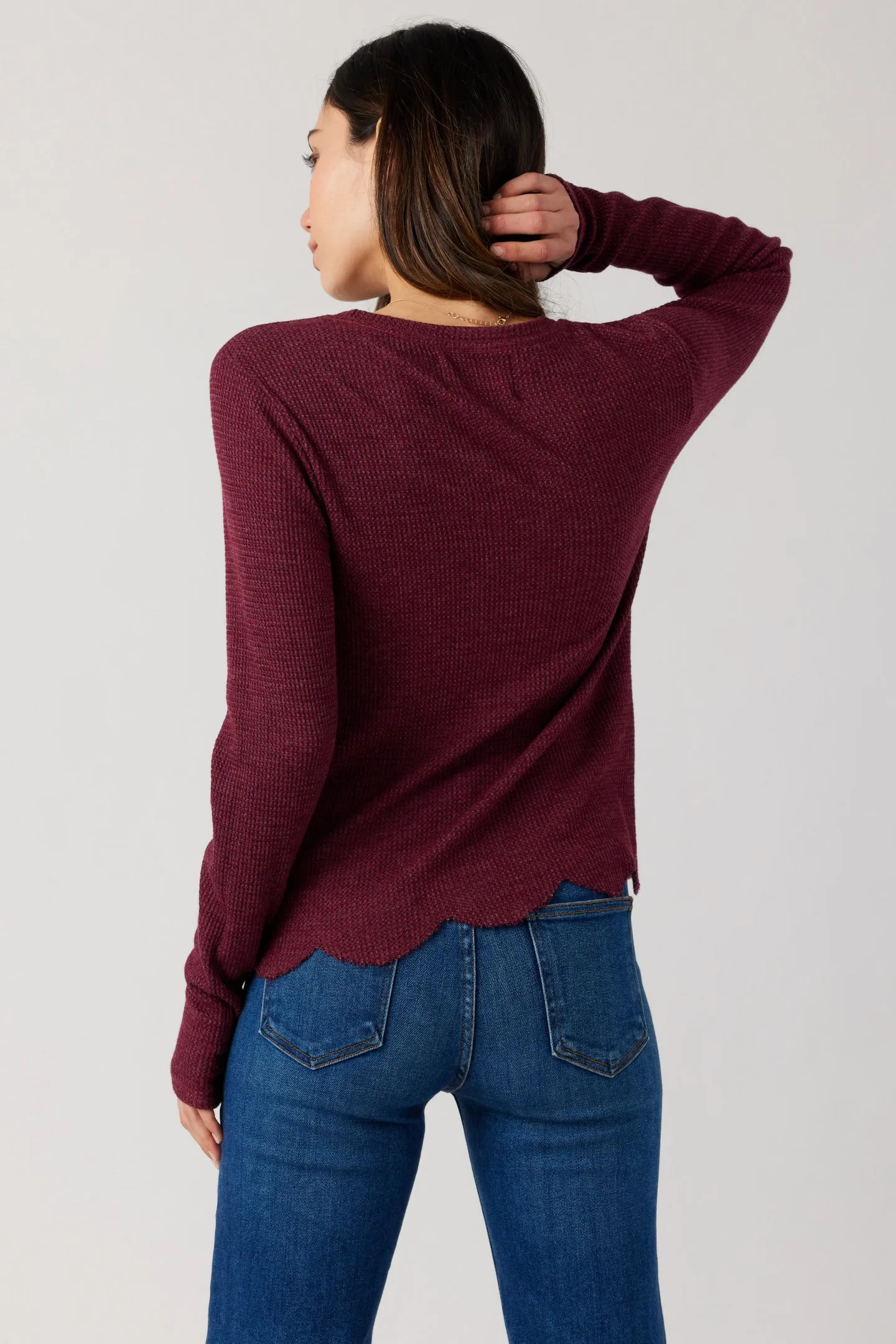 Thermal Scallop Hem Top - Cranberry