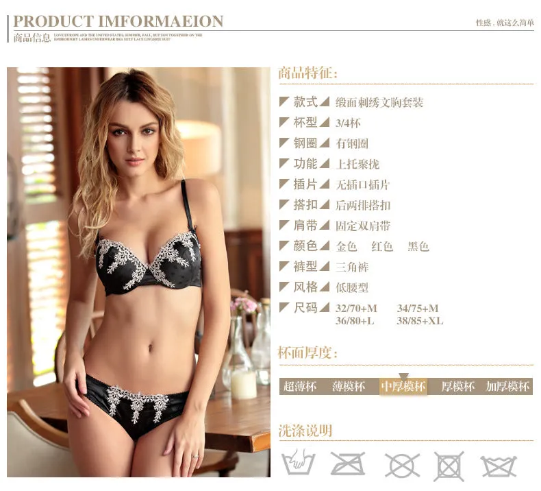 Top lace Embroidery bra brief sets underwear sexy lingerie