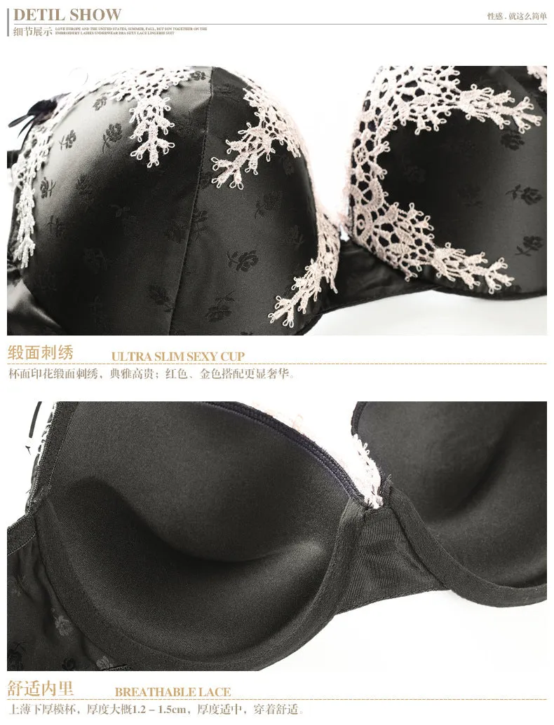 Top lace Embroidery bra brief sets underwear sexy lingerie